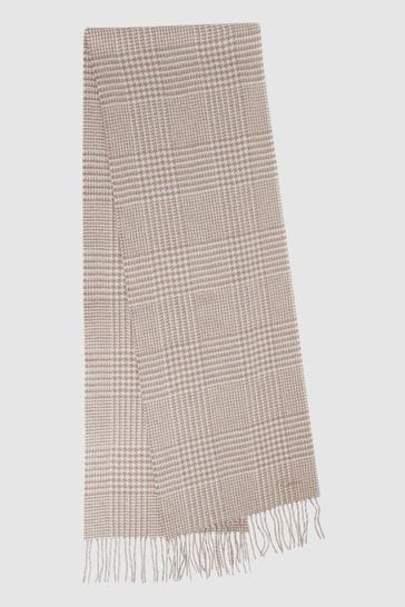 Reiss Oatmeal Jack Wool-Cashmere Check Scarf