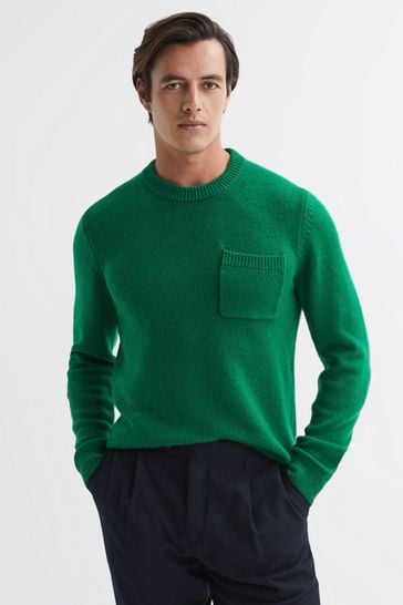 Jersey de lana verde brillante Stratford con cuello redondo grueso de Reiss