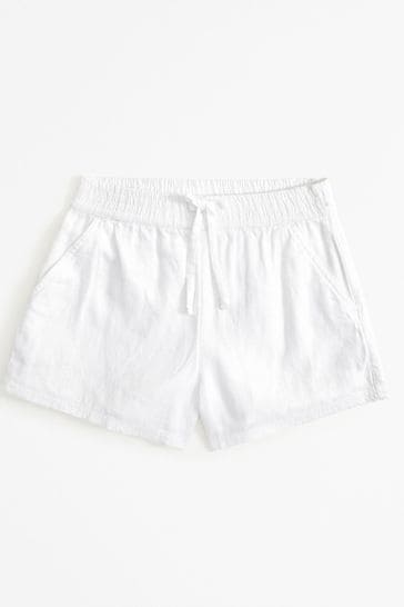 Abercrombie & Fitch Elasticated Waist Linen White Shorts