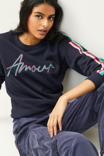 Navy Blue Amour Rainbow Detail Graphic Sweatshirt