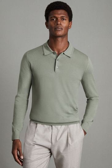 Reiss Pistachio Trafford Merino Wool Polo Shirt