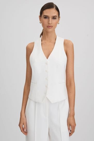 Reiss White Sienna Crepe Adjustable Suit Waistcoat