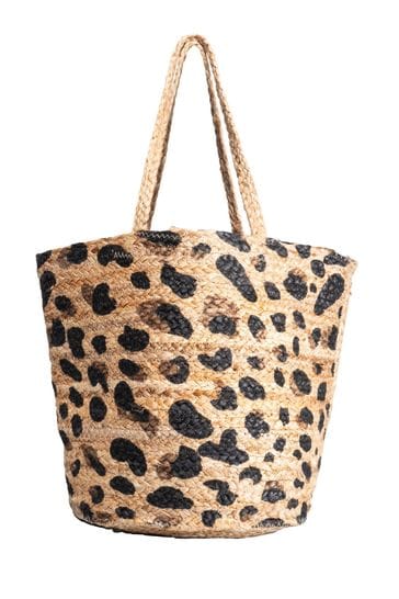 Leopard print jute bag top