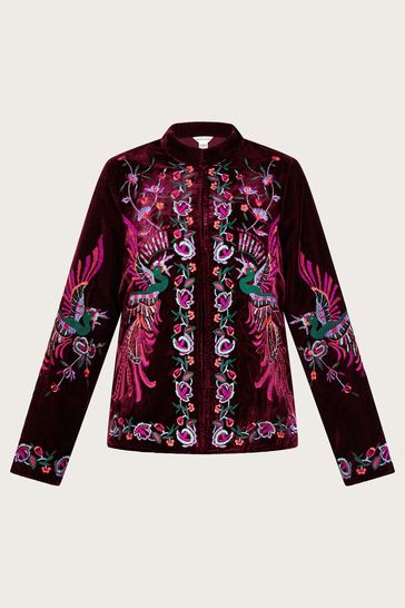 Monsoon Red Velvet Verina Embroidered Jacket