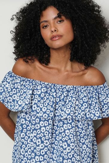 Threadbare Blue Off The Shoulder Bardot Top