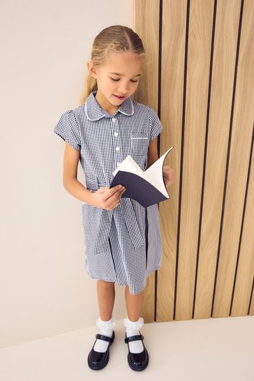 Navy blue gingham school dress hot sale