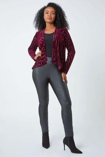 Roman Red Petite Animal Stretch Waterfall Jacket