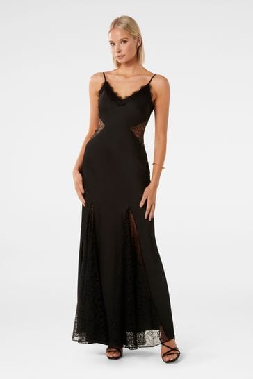 Forever New Black Bailey Lace Splice Maxi Dress