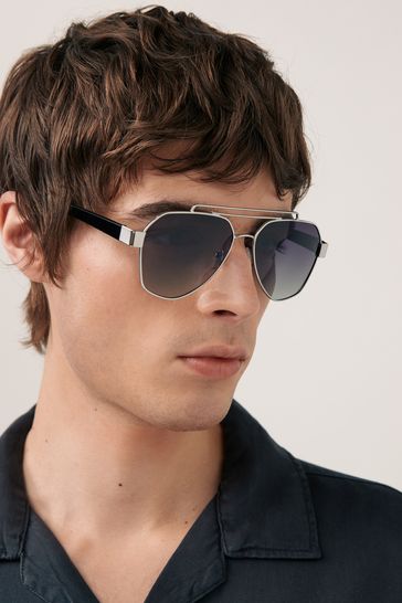Brown and Grey Aviator Style Polarised Sunglasses