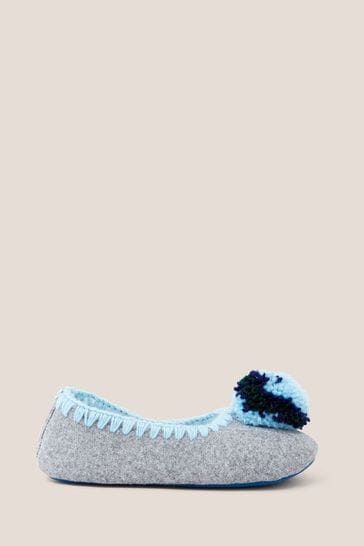 White Stuff Grey Pom Felt Ballet Slippers