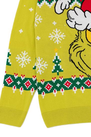 Buy Vanilla Underground Green Christmas Grinch Mens Licensed Adult Knitted Christmas Jumper from Next Luxembourg