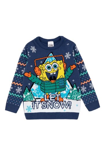 Vanilla Underground Blue Spongebob Kids Christmas Jumper