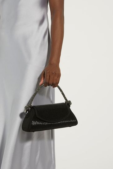 Dune London Black Chrome Brynleys Embellished Top Handle Bag