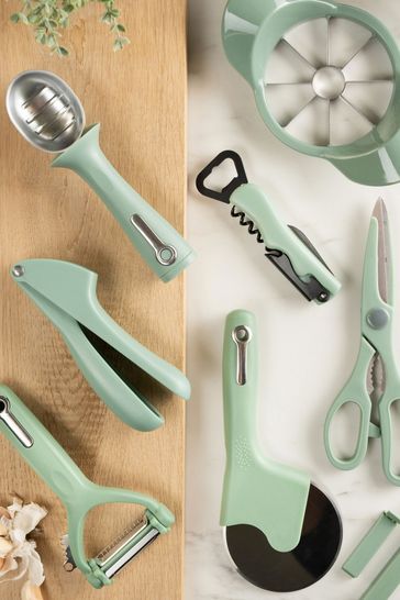 Fusion Green Set of 4 Can Opener, Multi Peeler, Pizza Cutter and Garlic Press