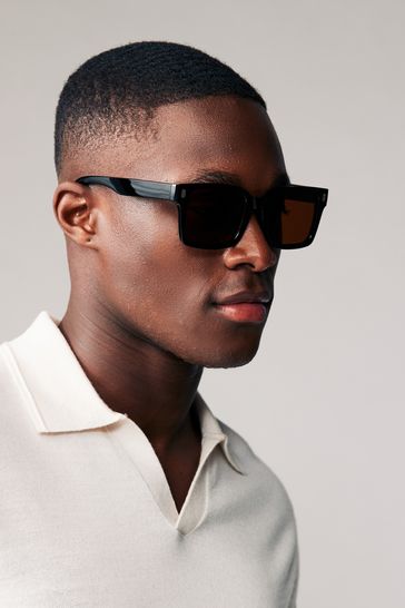 Black and Brown N Logo Wayfarer Polarised Sunglasses