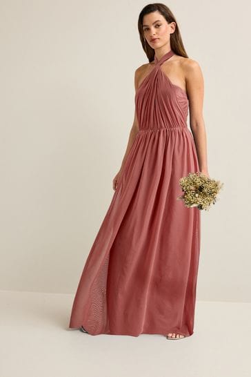 Rose Pink Mesh Multiway Bridesmaid Wedding Maxi Dress