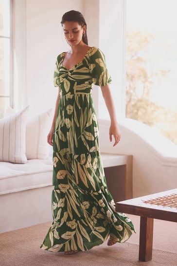 Maxi dress leaf print store