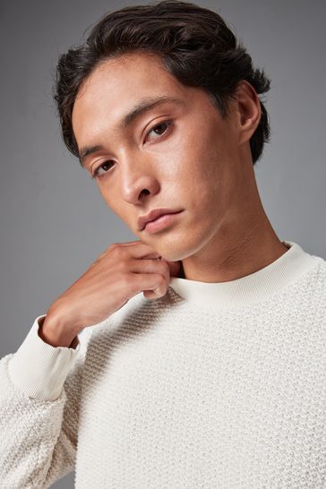 Ecru/White Premium Texture Knitted Crewneck Sweatshirt