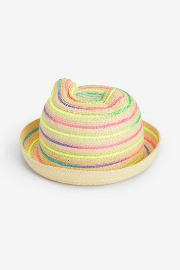 Multi Bright Rainbow Cat Straw Hat (3mths-6yrs)