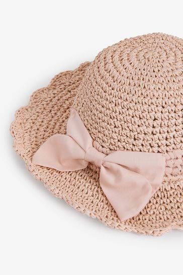 Natural/ Pink Scalloped Edge Straw Hat (1-10yrs)