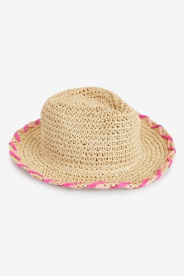 Natural Pink Trim Straw Hat (3-16yrs)