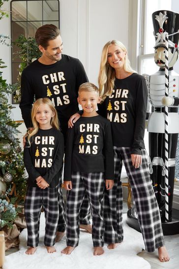 Threadboys Black Cotton Long Sleeve Christmas Pyjama Set