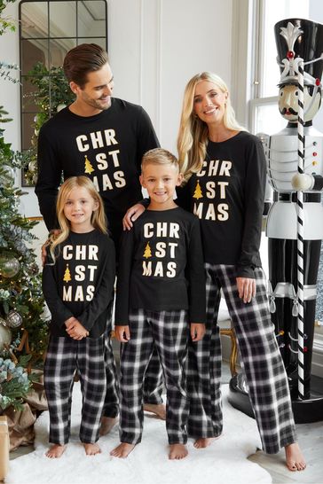 Buy Threadgirls Black Cotton Long Sleeve Christmas Pyjama Set from