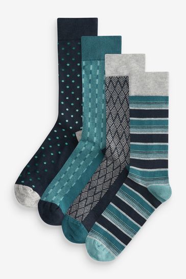 Blue/Grey Pattern 4 Pack Bamboo Signature Socks