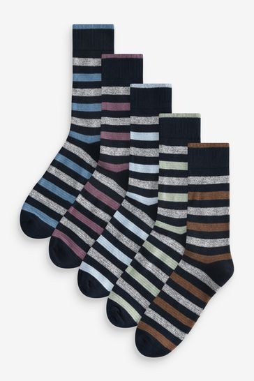 Navy Blue/Grey Colour Pop Stripe Pattern Socks 5 Pack