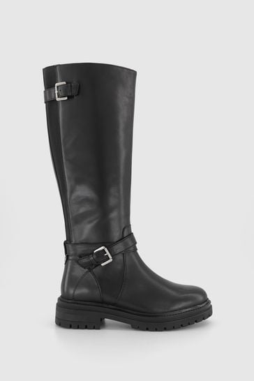 Office Black Leather Buckle Strap Krissy Knee High Rider Boots