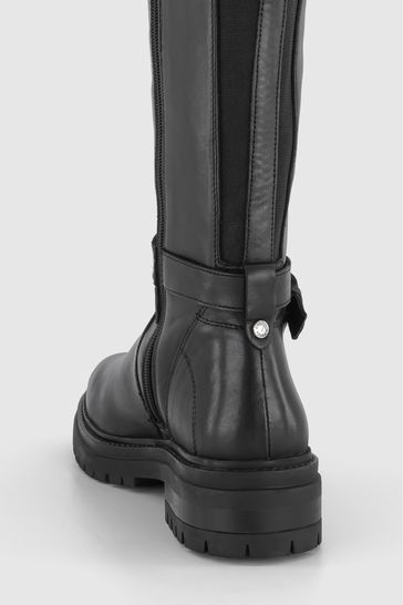 Office Black Leather Buckle Strap Krissy Knee High Rider Boots