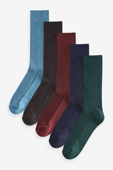 Blue/Green 5 Pack Lightweight Texture Socks