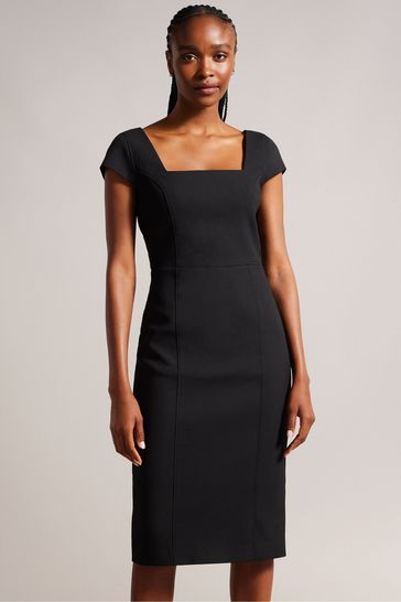 Buy Ted Baker Fleuurr Square Neck Midi Black Dress With Detachable