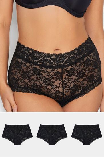 Yours Curve Black Lace Mid Rise Shorts 3 Pack