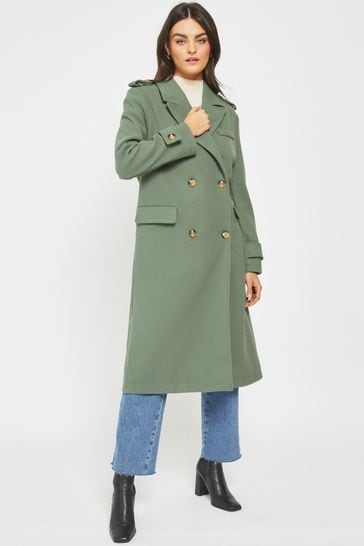 NOISY MAY Green Double Breasted Tailored Trench Coat