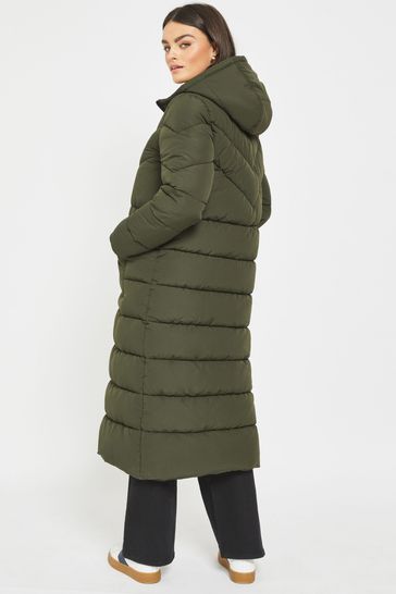 Buy NOISY MAY Green Maxi Length Padded Quilted Hooded Coat from