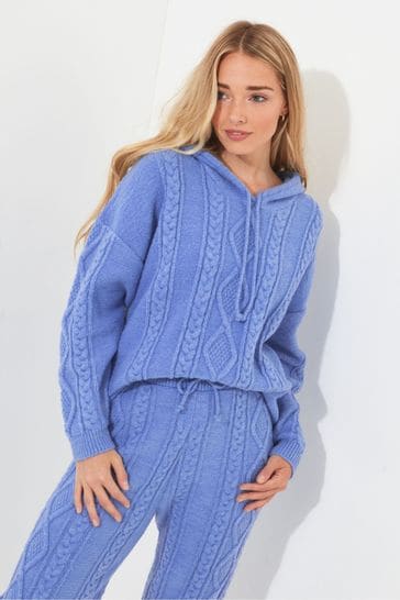 Joe Browns Blue Sloe Joes Cable Knit Hoodie