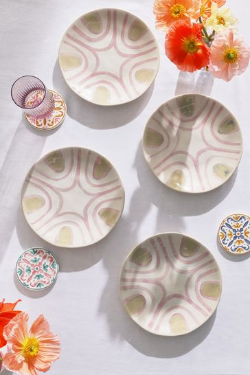 Set of 4 Pink Hand Painted Lucia Side Plates