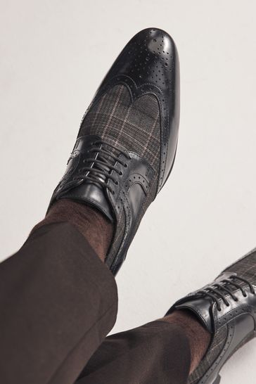 Black Leather & Check Brogue Shoes