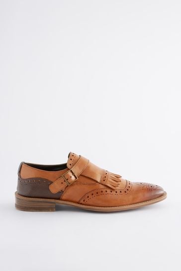 Buy Tan Brown Leather Fringe Monk Shoes from Next Egypt