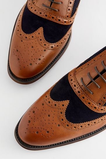 Buy Tan Navy Leather Contrast Panel Brogue Shoes from Next United