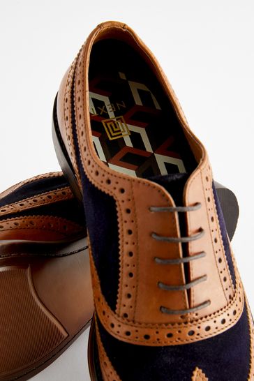 Buy Tan Navy Leather Contrast Panel Brogue Shoes from Next United