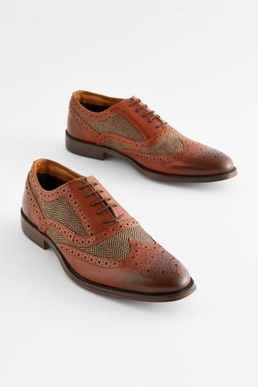 Brown Leather & Herringbone Brogue Shoes