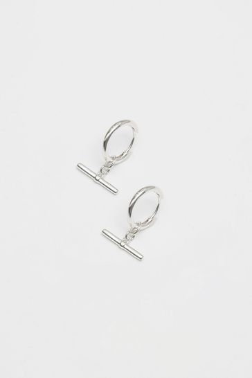 Buy Simply Silver Sterling Silver Tone 925 T Bar Hoop Earrings