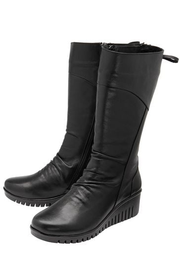 Buy Lotus Black Leather Zip Up Mid Calf Boots from Next Ireland