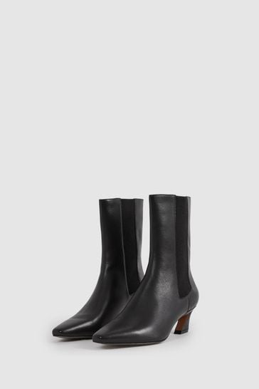 Buy Reiss Black Mina Leather Kitten Heel Chelsea Boots from Next