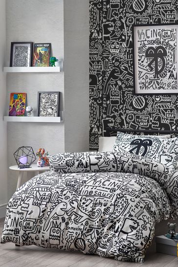 Mono Doodle Boy 100% Cotton Duvet Cover and Pillowcase Set