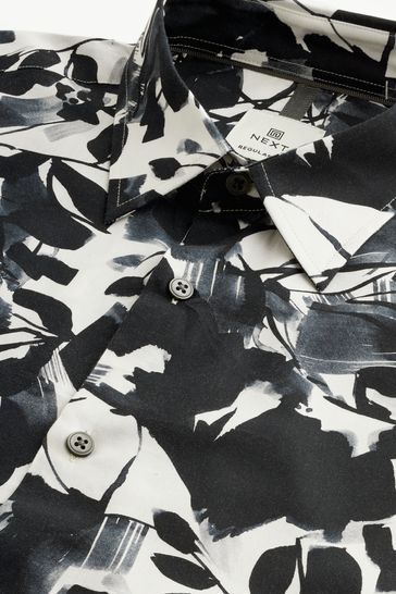 Buy Black White Regular Fit Printed Short Sleeve Shirt from the Next UK online shop