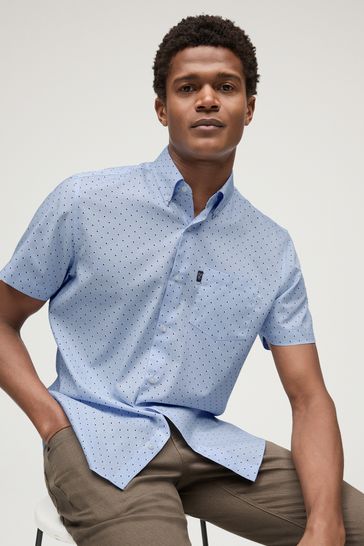 Light Blue Easy Iron Button Down Short Sleeve Oxford Shirt