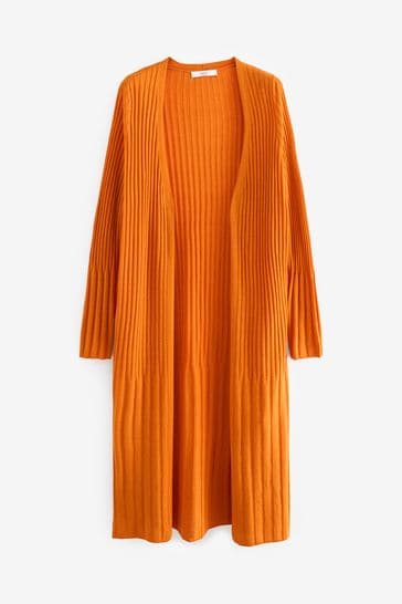 Orange Longine Linen Rib Cardigan